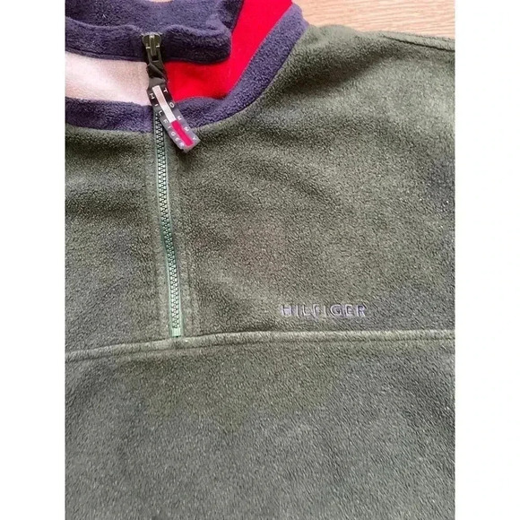 Vintage 90s Tommy Hilfiger Quarter Zip Fleece Pullover Logo Jacket Sz XL FLAW - Picture 4 of 13